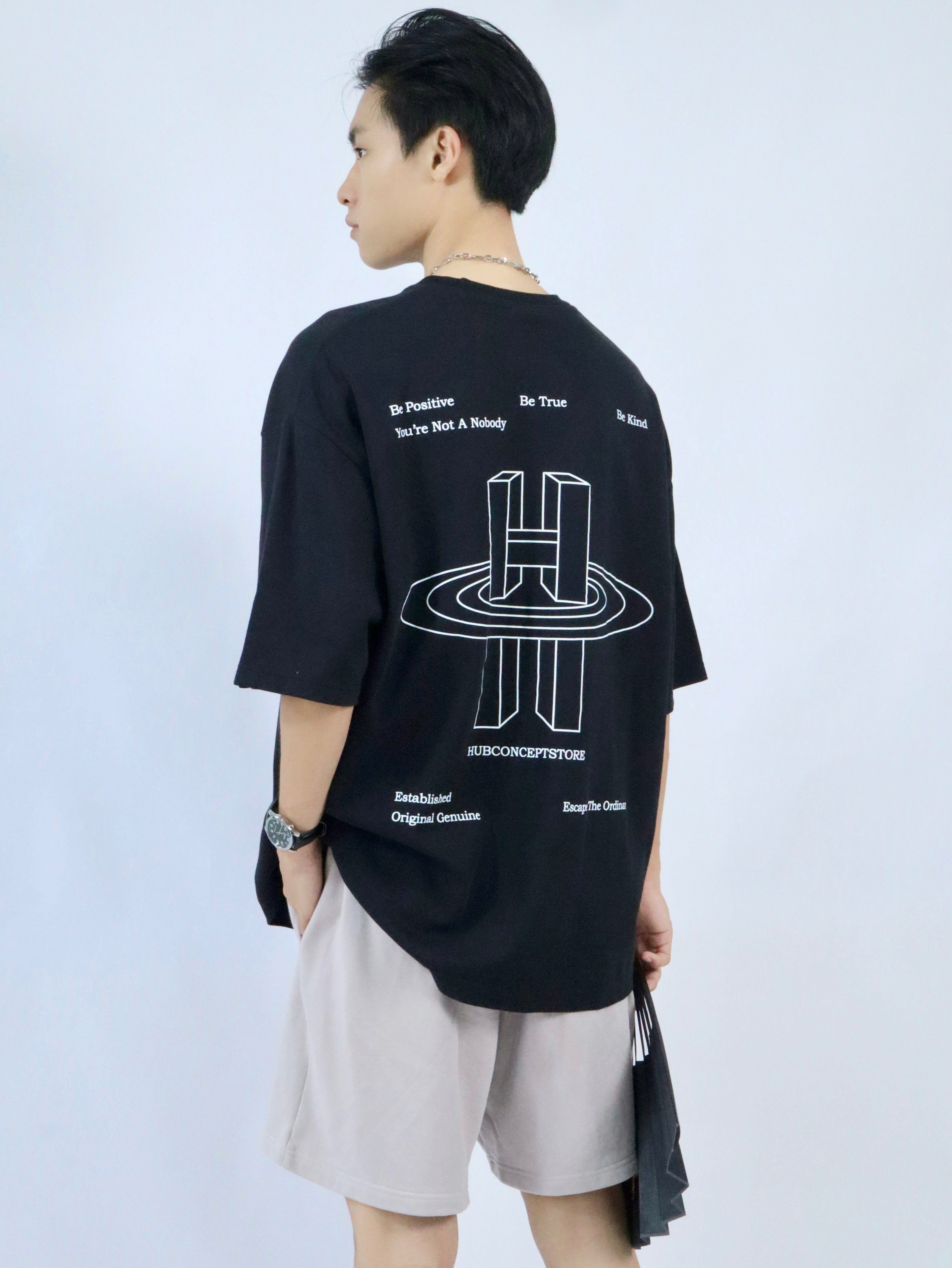 Hub Streetwear Brands - buy streetwear malaysia, Black "Not A Nobody" T-shirt Model Back View