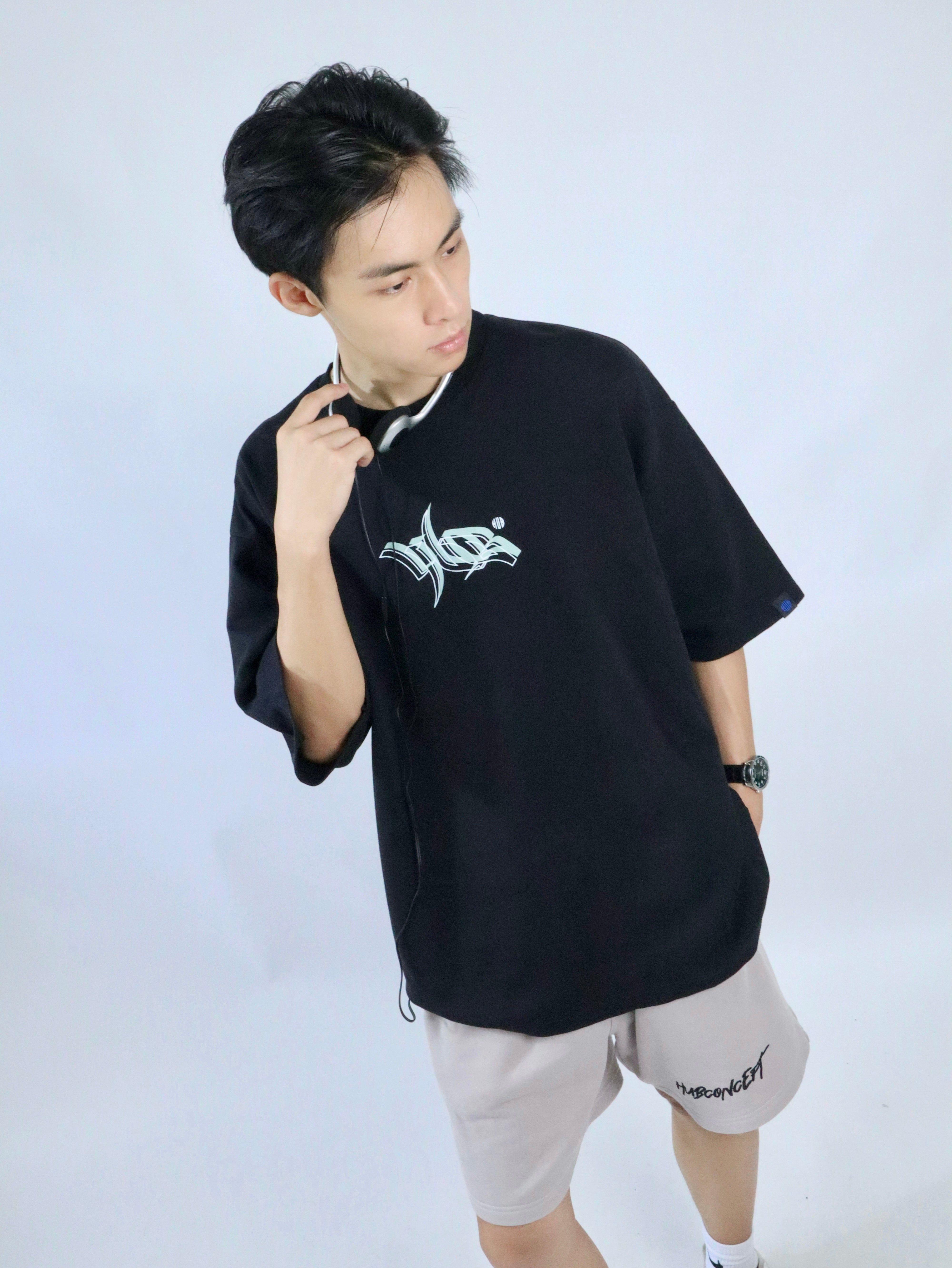 Hub Streetwear Brands - buy streetwear malaysia, Black "Inclined HUB" T-shirt Model Front View