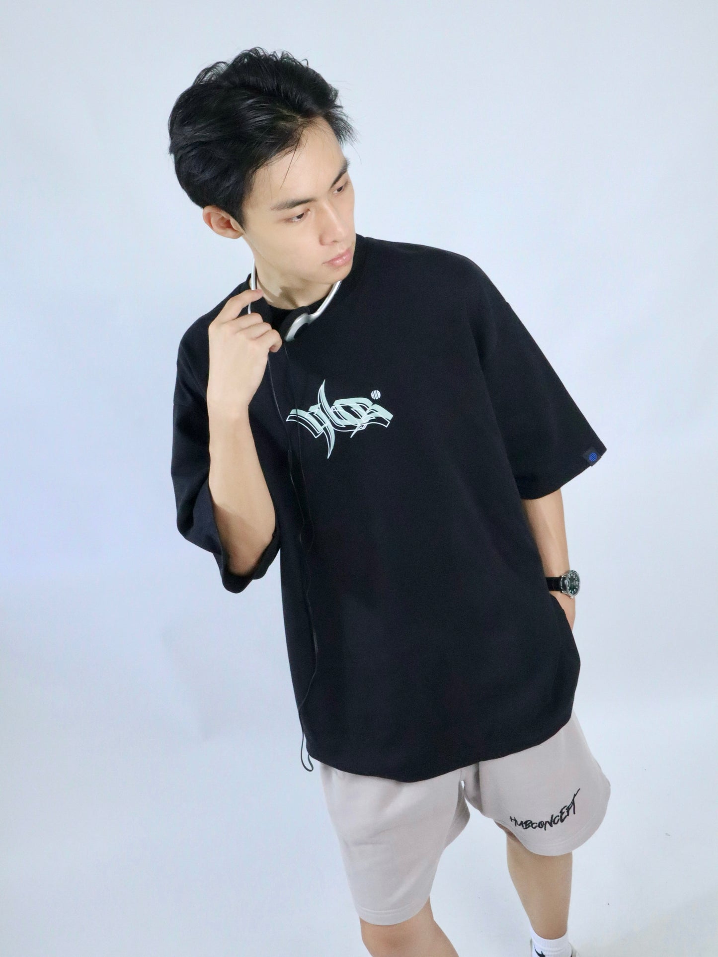 Hub Streetwear Brands - buy streetwear malaysia, Black "Inclined HUB" T-shirt Model Front View