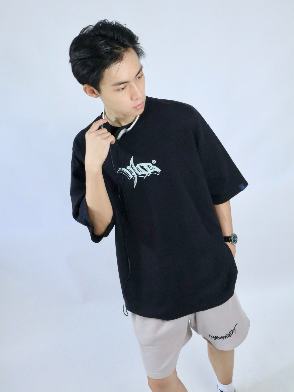 Hub Streetwear Brands - buy streetwear malaysia, Black "Inclined HUB" T-shirt Model Front View