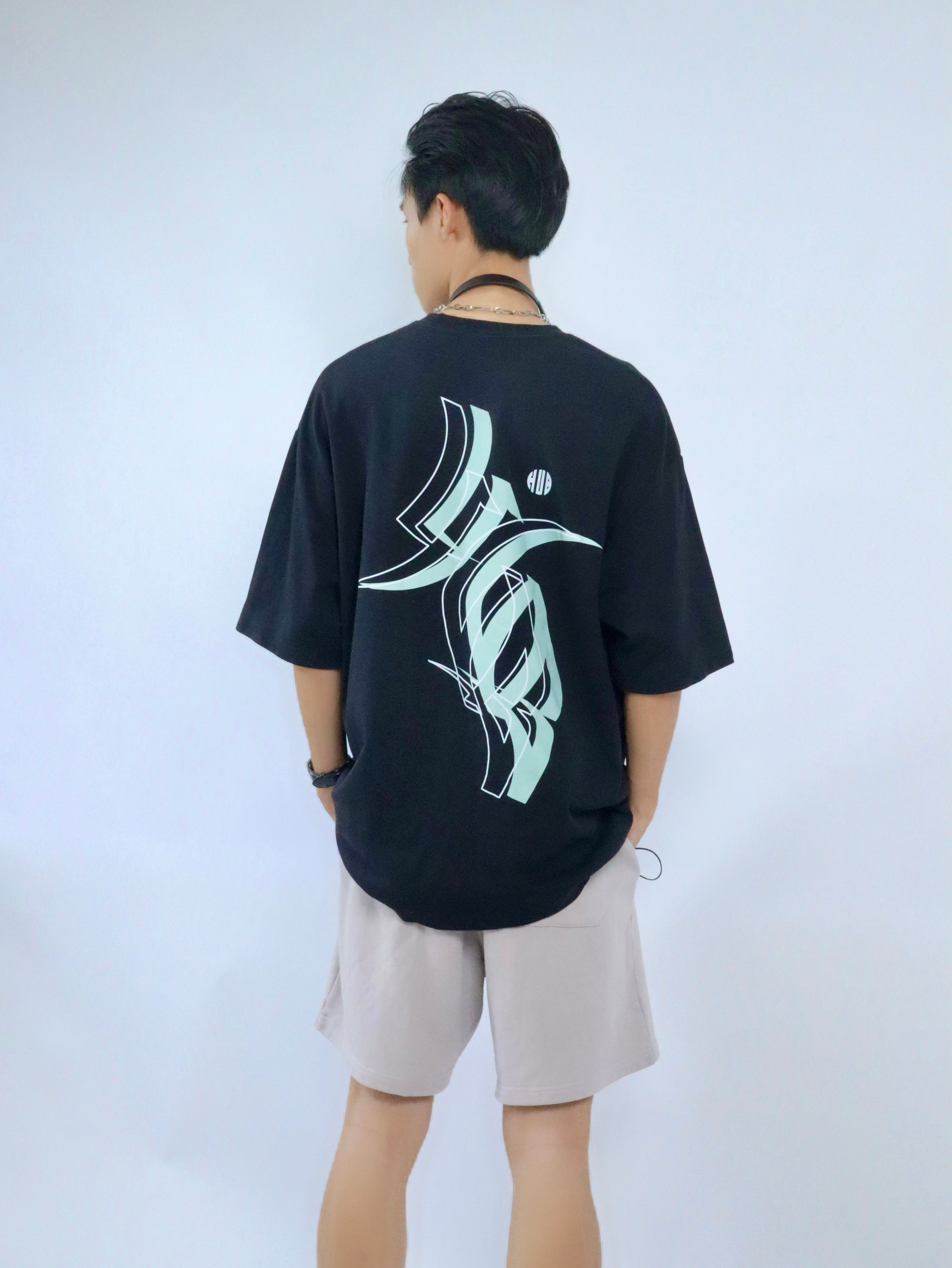 Hub Streetwear Brands - buy streetwear malaysia, Balck "Inclined HUB" T-shirt Model Back View