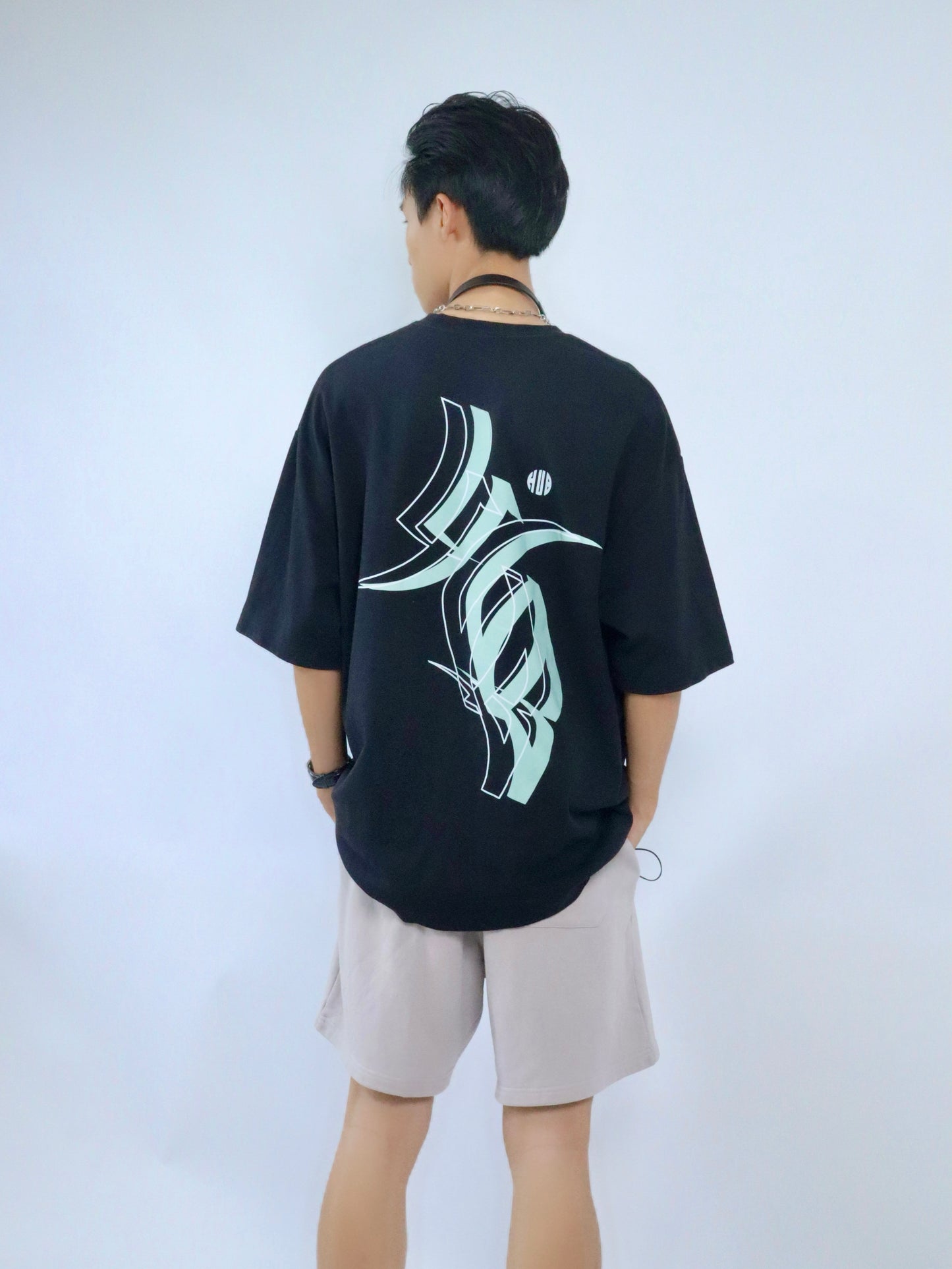 Hub Streetwear Brands - buy streetwear malaysia, Balck "Inclined HUB" T-shirt Model Back View