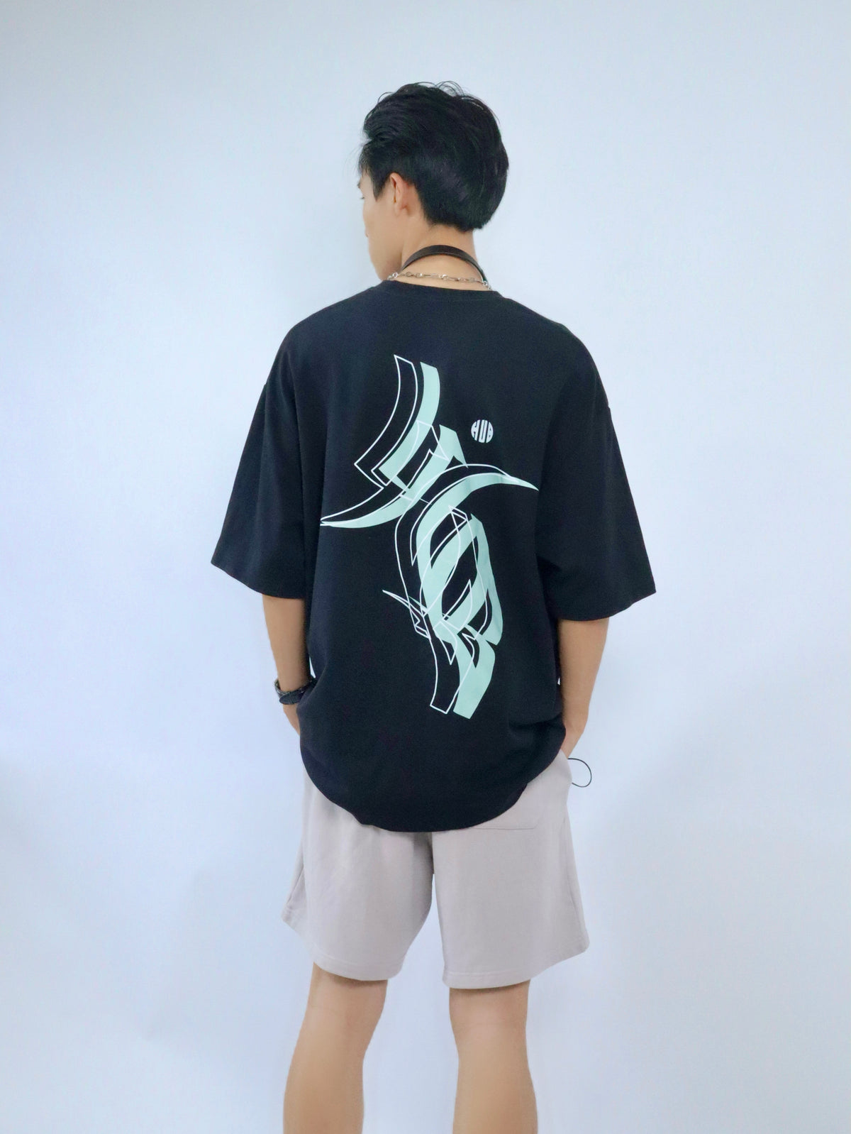 Hub Streetwear Brands - buy streetwear malaysia, Balck "Inclined HUB" T-shirt Model Back View