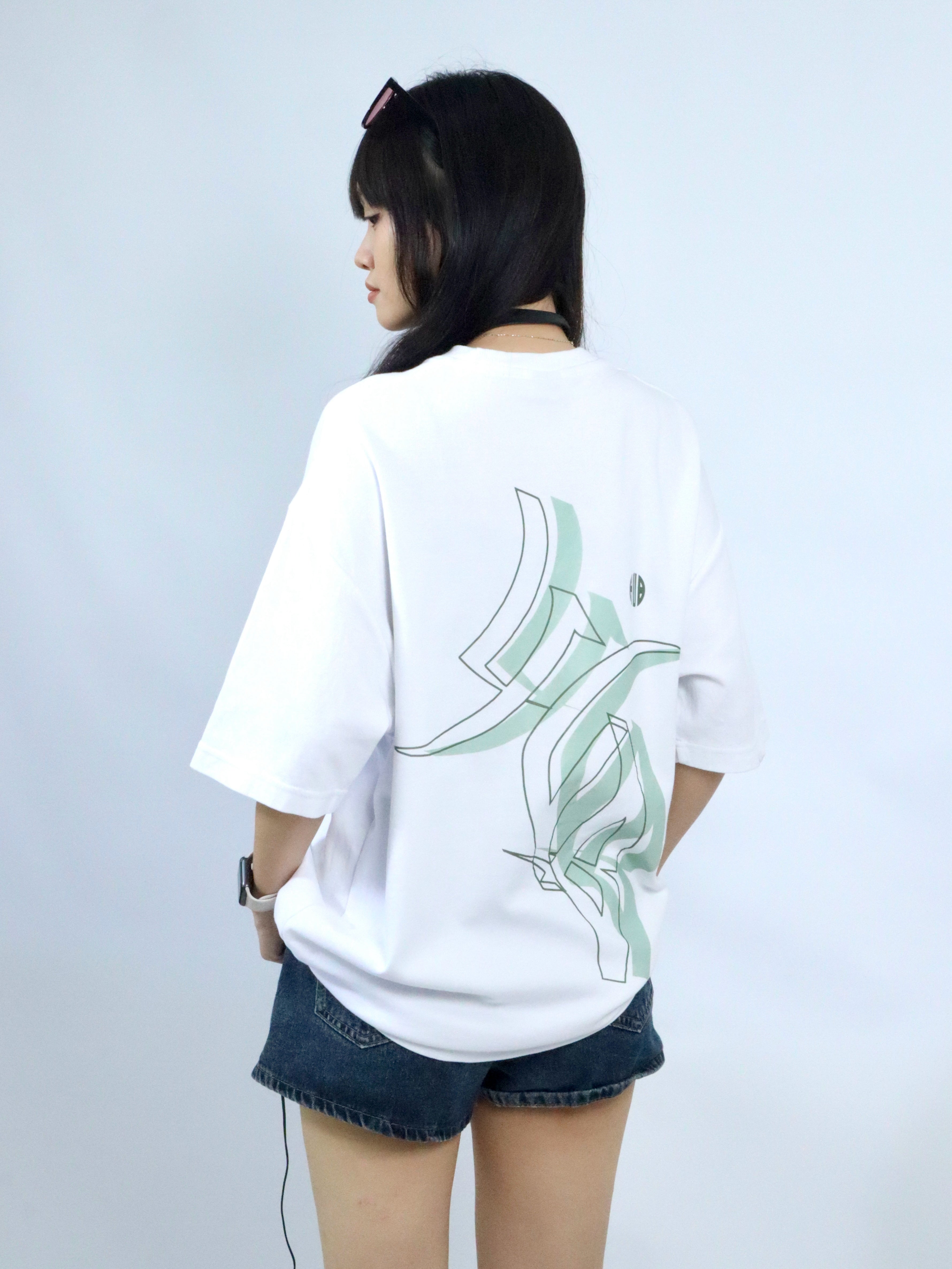 Hub Streetwear Brands - buy streetwear malaysia, White "Inclined HUB" T-shirt Model Back View