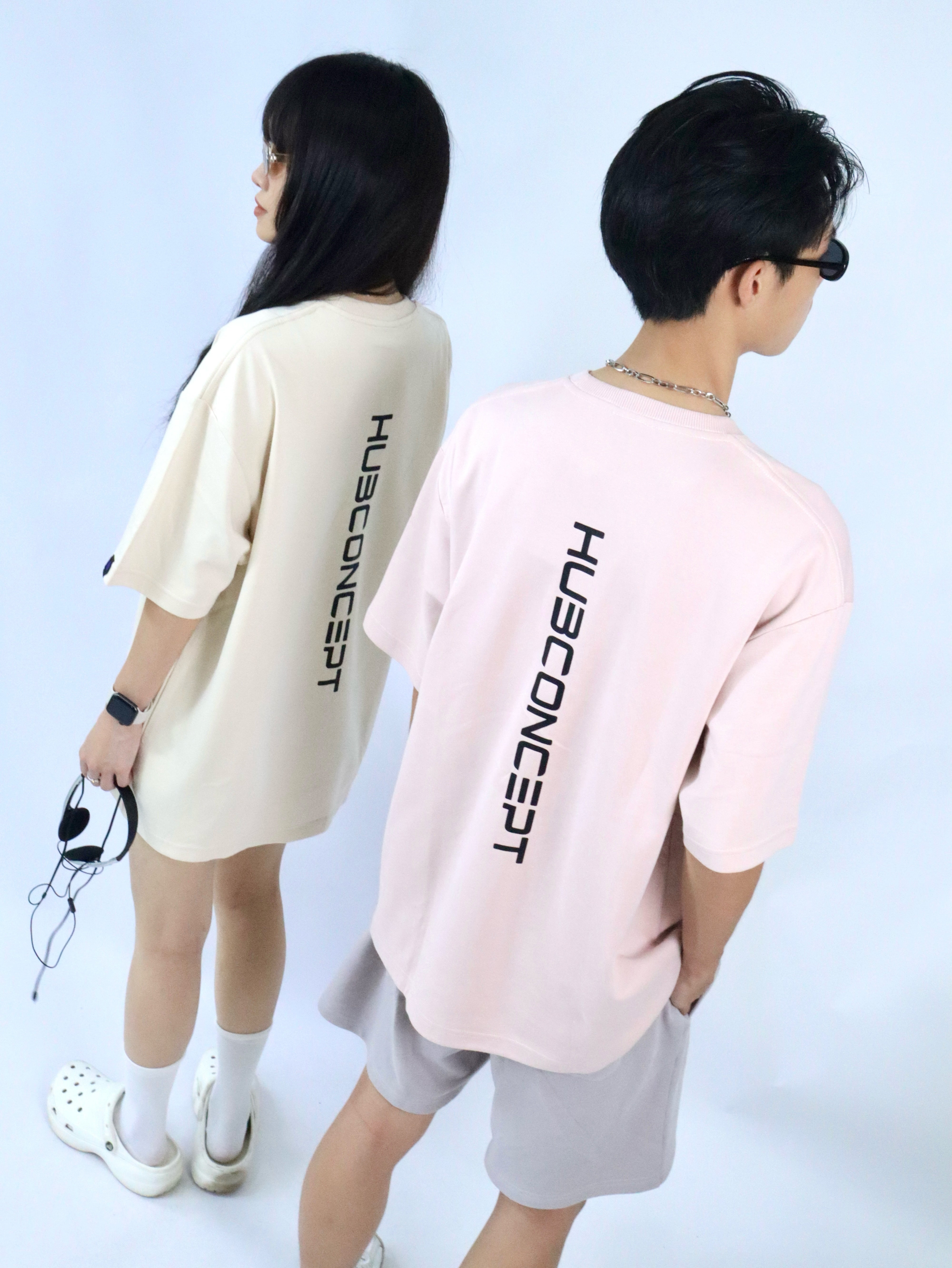 Hub Streetwear Brands - buy streetwear malaysia, Pink & Beige "Upright HUB" T-shirt Model Back View