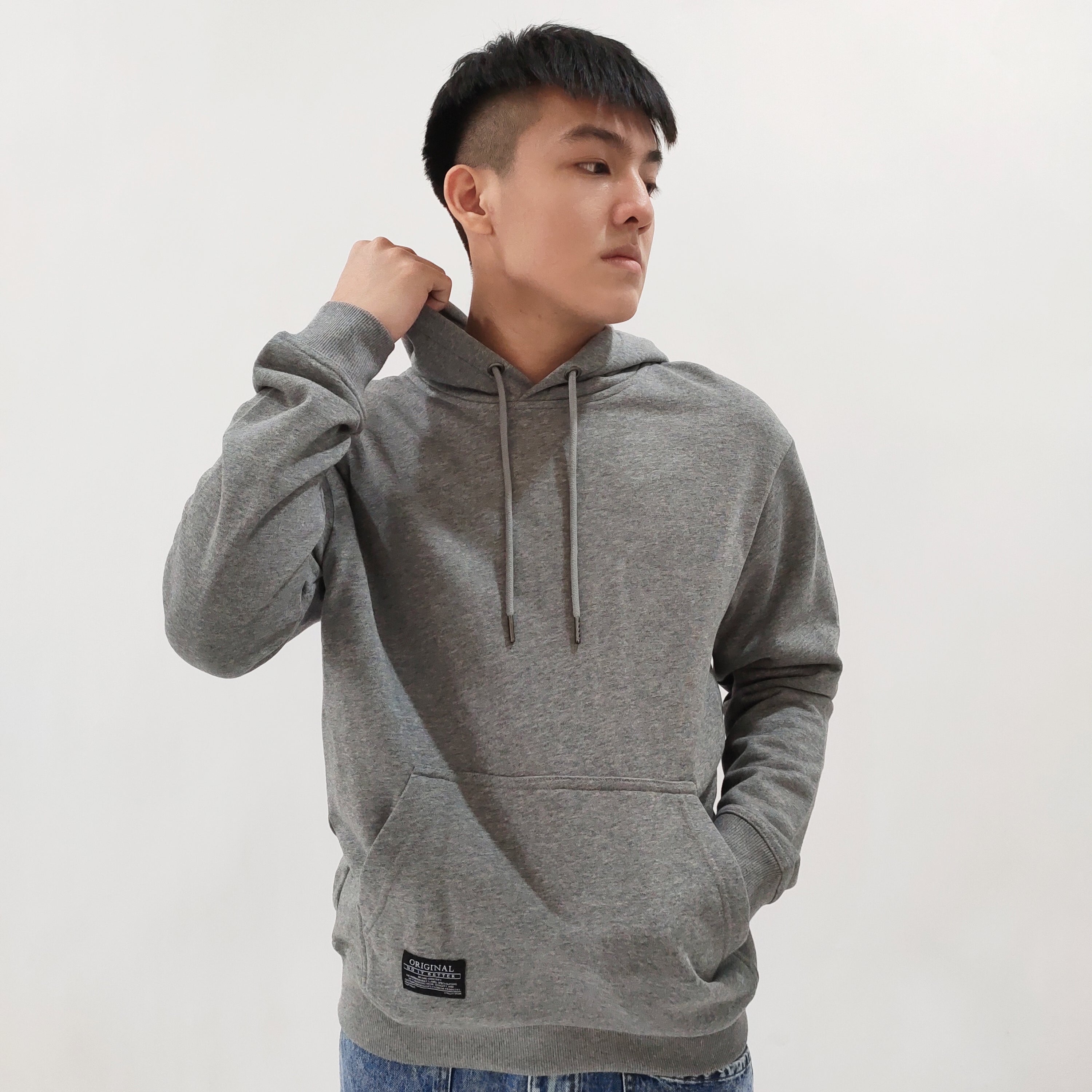 Hub Malaysia streetwear brand - Streetwear Malaysia Model with Grey Hoodie Front View